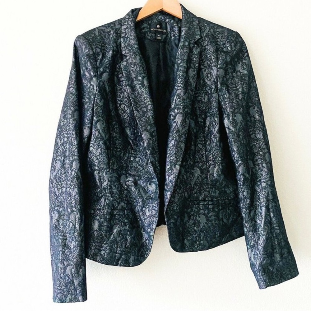 EUC- Worthington Floral Brocade Shiny Blazer